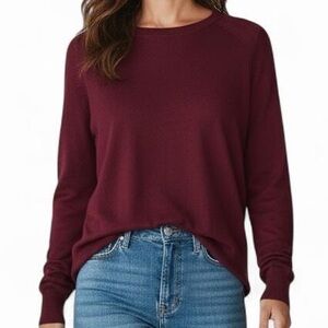 Zara Burgundy Crewneck Lightweight Knit S Sweater NWT Preppy Coquette Minimalist